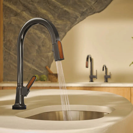 63922LF-BNXWDLHP Brizo Pull-Down Prep Faucet with Arc Spout and Wood Wand - Less Handle - Plumbing Market