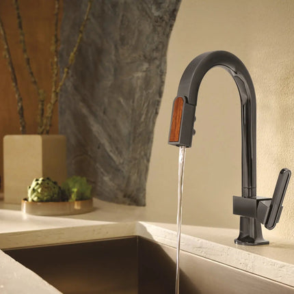 63922LF-BNXWDLHP Brizo Pull-Down Prep Faucet with Arc Spout and Wood Wand - Less Handle - Plumbing Market