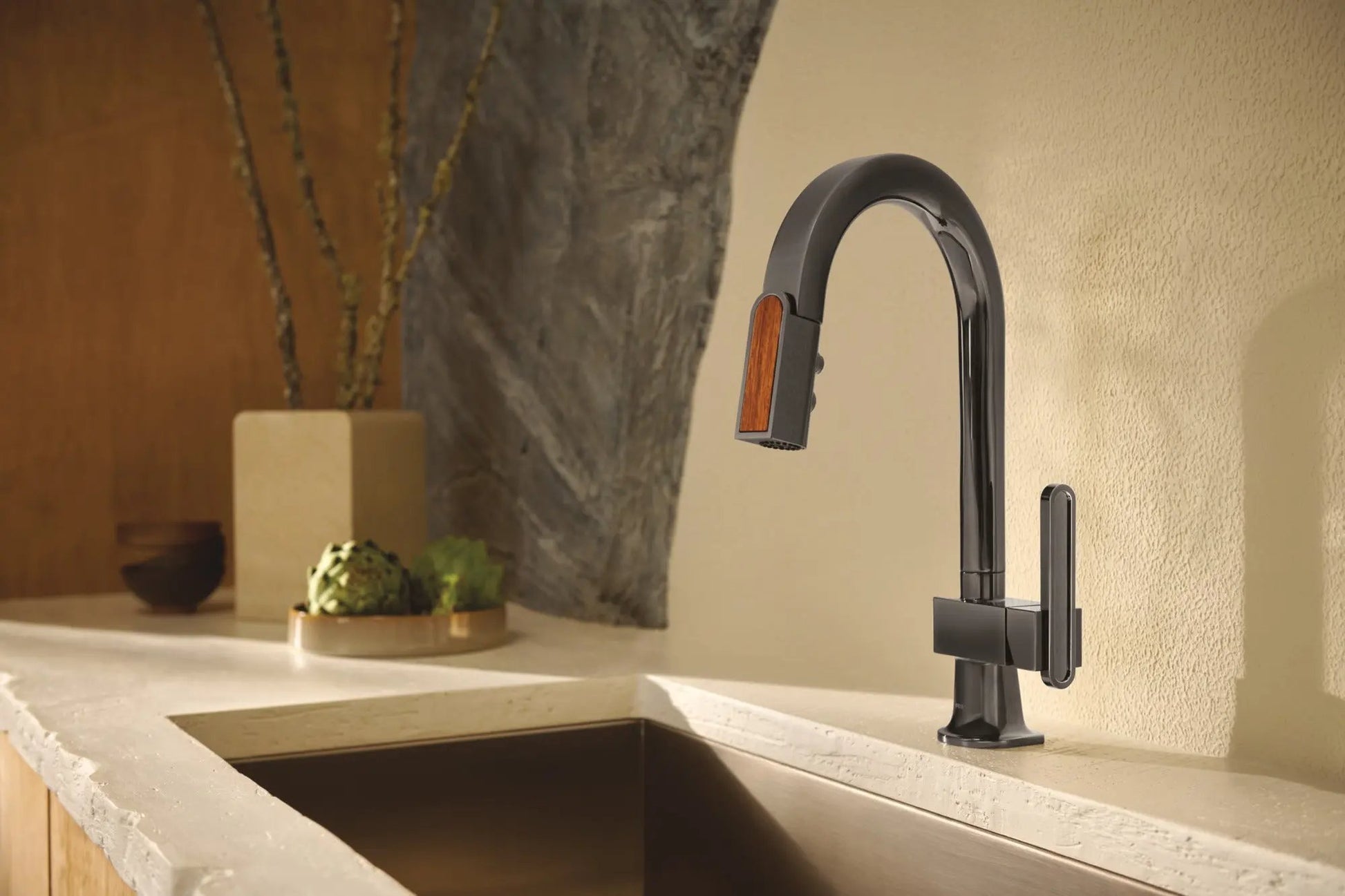 63922LF-BNXWDLHP Brizo Pull-Down Prep Faucet with Arc Spout and Wood Wand - Less Handle - Plumbing Market