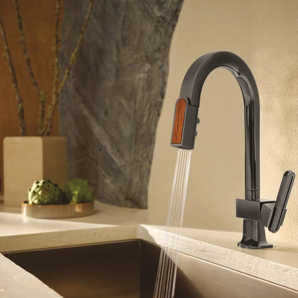 63922LF-BNXWDLHP Brizo Pull-Down Prep Faucet with Arc Spout and Wood Wand - Less Handle - Plumbing Market