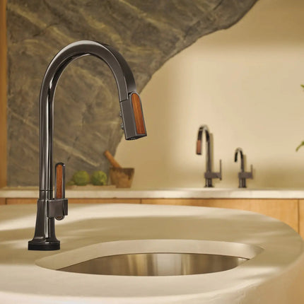 63922LF-BNXWDLHP Brizo Pull-Down Prep Faucet with Arc Spout and Wood Wand - Less Handle - Plumbing Market