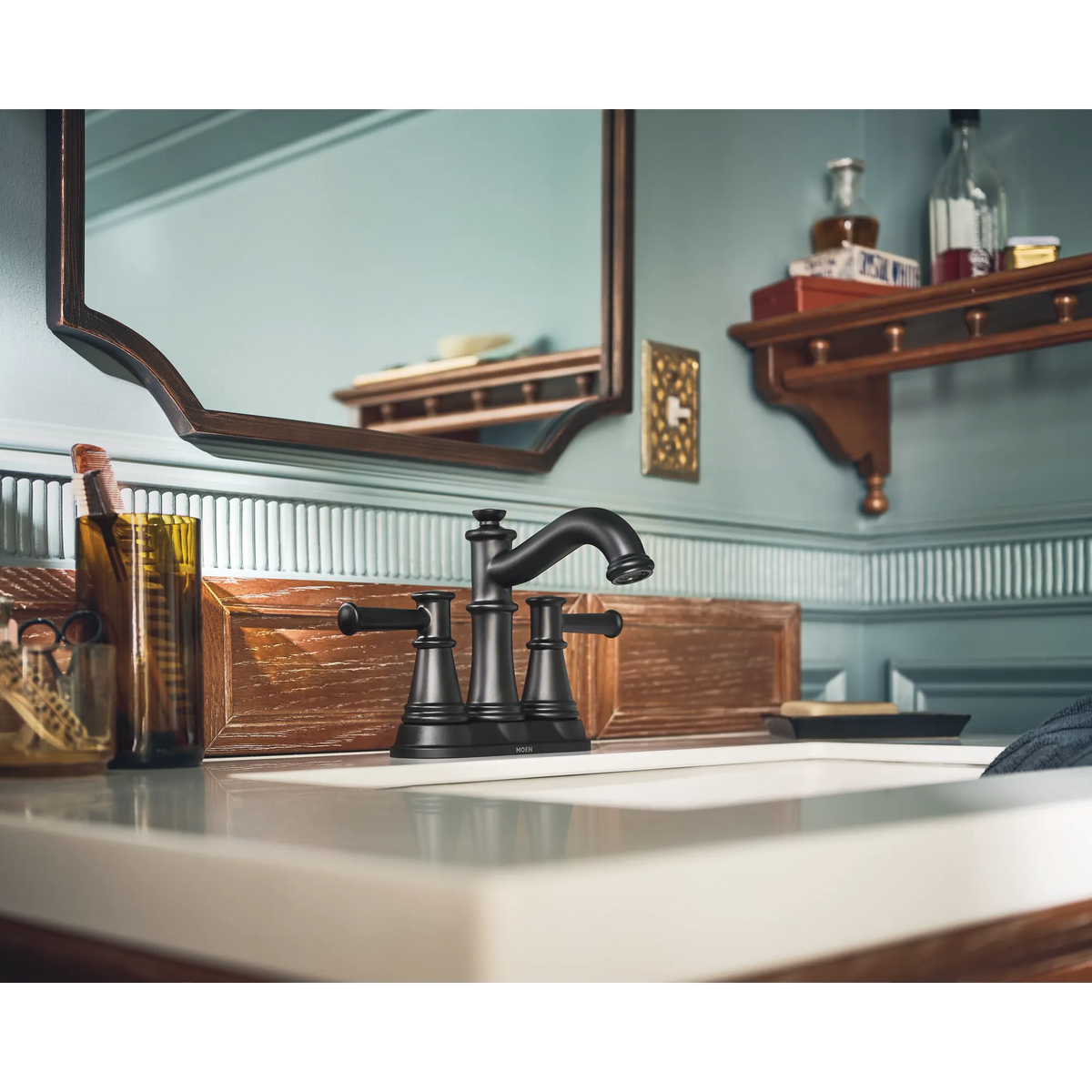 Moen Belfield Two-Handle High-Arc Bathroom Faucet 6401 in Matte Black (6401BL) - view 3
