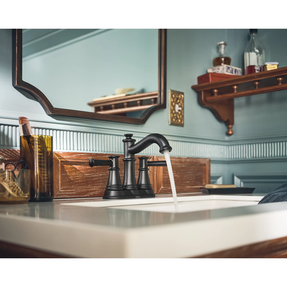 Moen Belfield Two-Handle High-Arc Bathroom Faucet 6401 in Matte Black (6401BL) - view 2