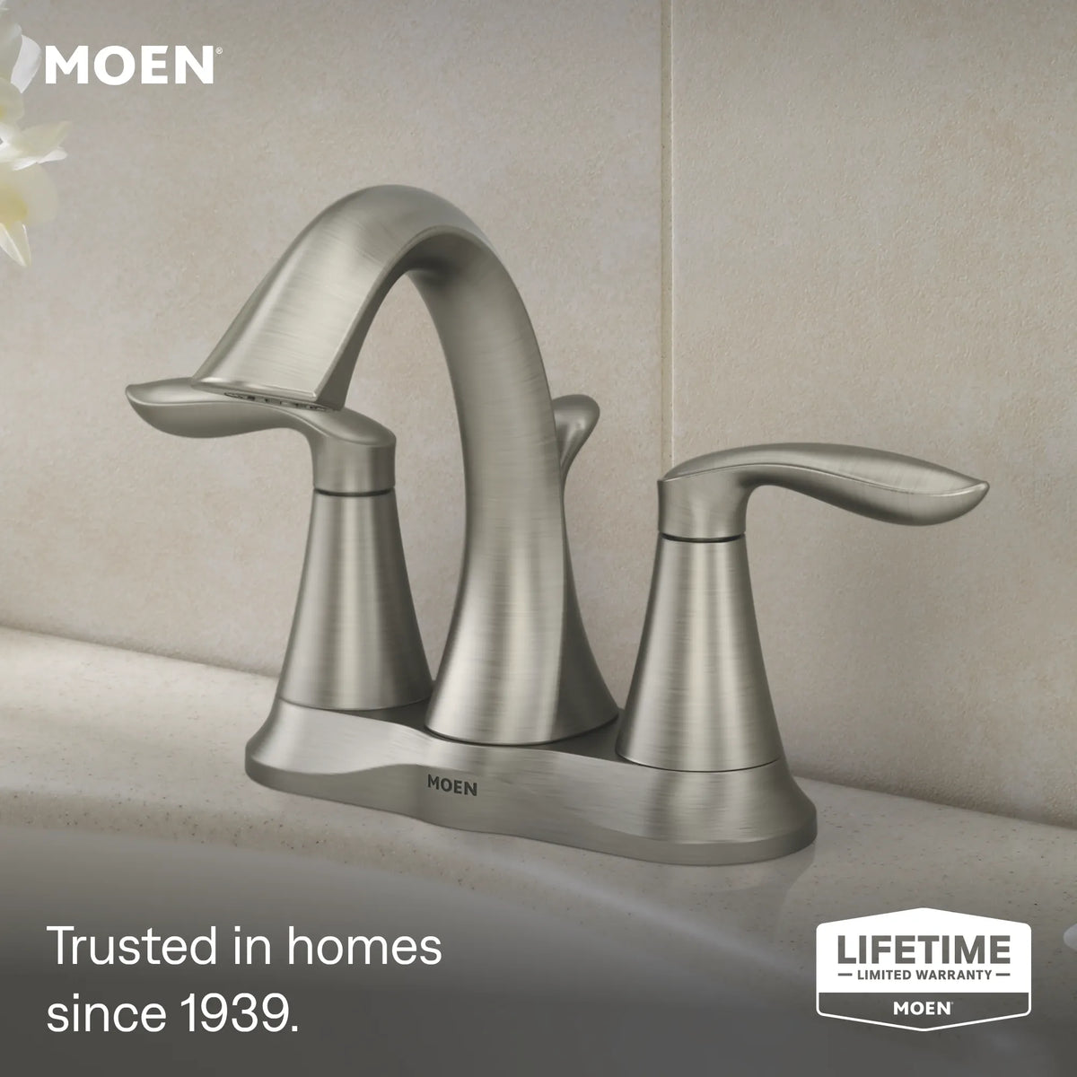Moen Eva Two-Handle High-Arc Bathroom Faucet 6410 in Brushed Nickel (6410BN) - view 2