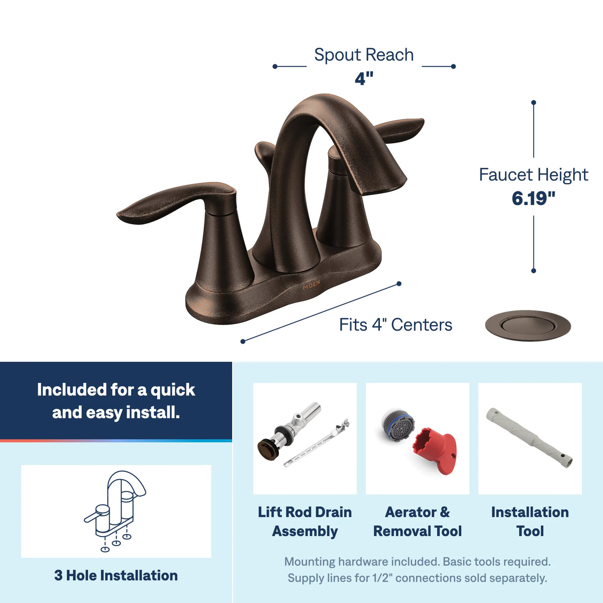 Moen Eva Two-Handle High-Arc Bathroom Faucet 6410 in Oil Rubbed Bronze (6410ORB) - view 3