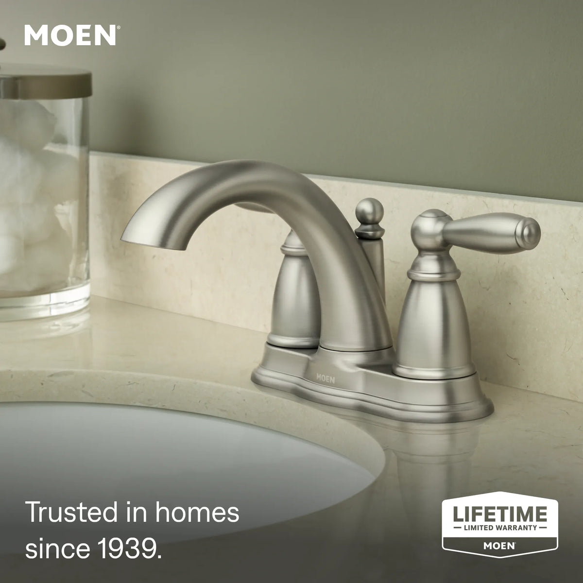 Moen Brantford Two-Handle High-Arc Bathroom Faucet 6610 in Brushed Nickel (6610BN) - view 2