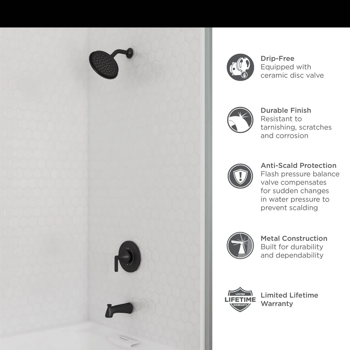 American Standard Corsham 1.8 gpm/6.8 L/min Tub and Shower Trim Kit With Water-Saving Showerhead, Double Ceramic Pressure Balance Cartridge With Lever Handle