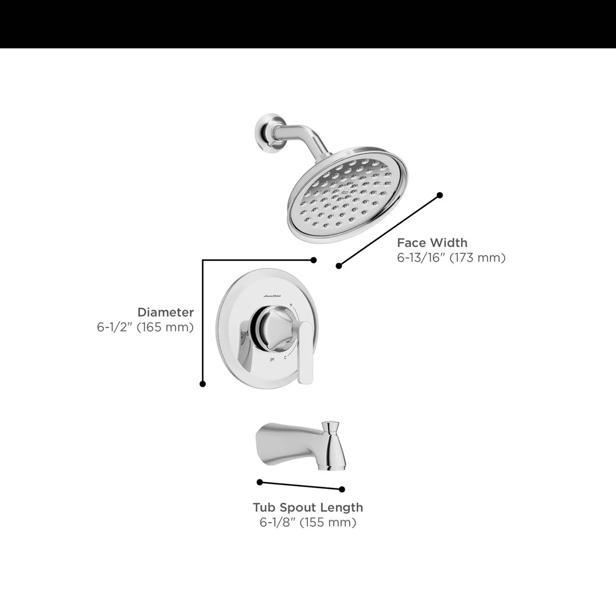 American Standard Corsham 1.8 gpm/6.8 L/min Tub and Shower Trim Kit With Water-Saving Showerhead, Double Ceramic Pressure Balance Cartridge With Lever Handle