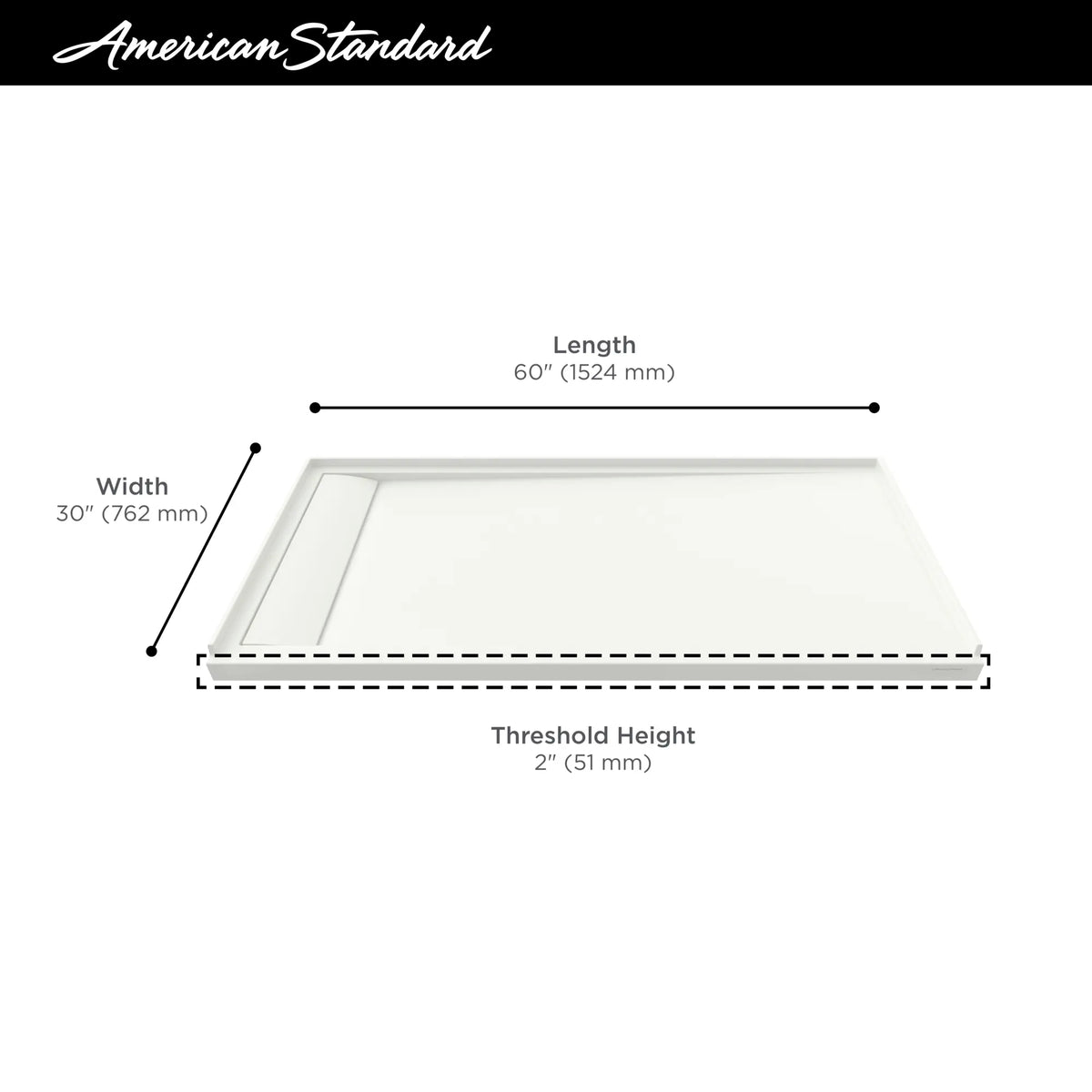 American Standard Townsend 60 x 30-Inch Single Threshold Shower Base With Left-Hand Outlet