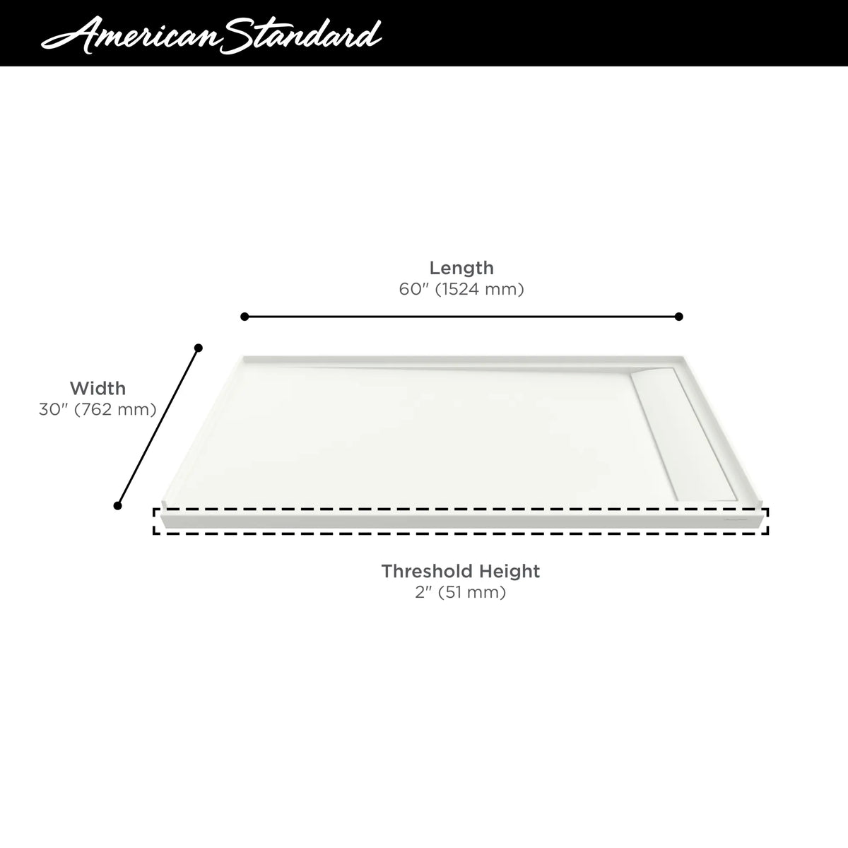 American Standard Townsend 60 x 30-Inch Single Threshold Shower Base With Right-Hand Outlet