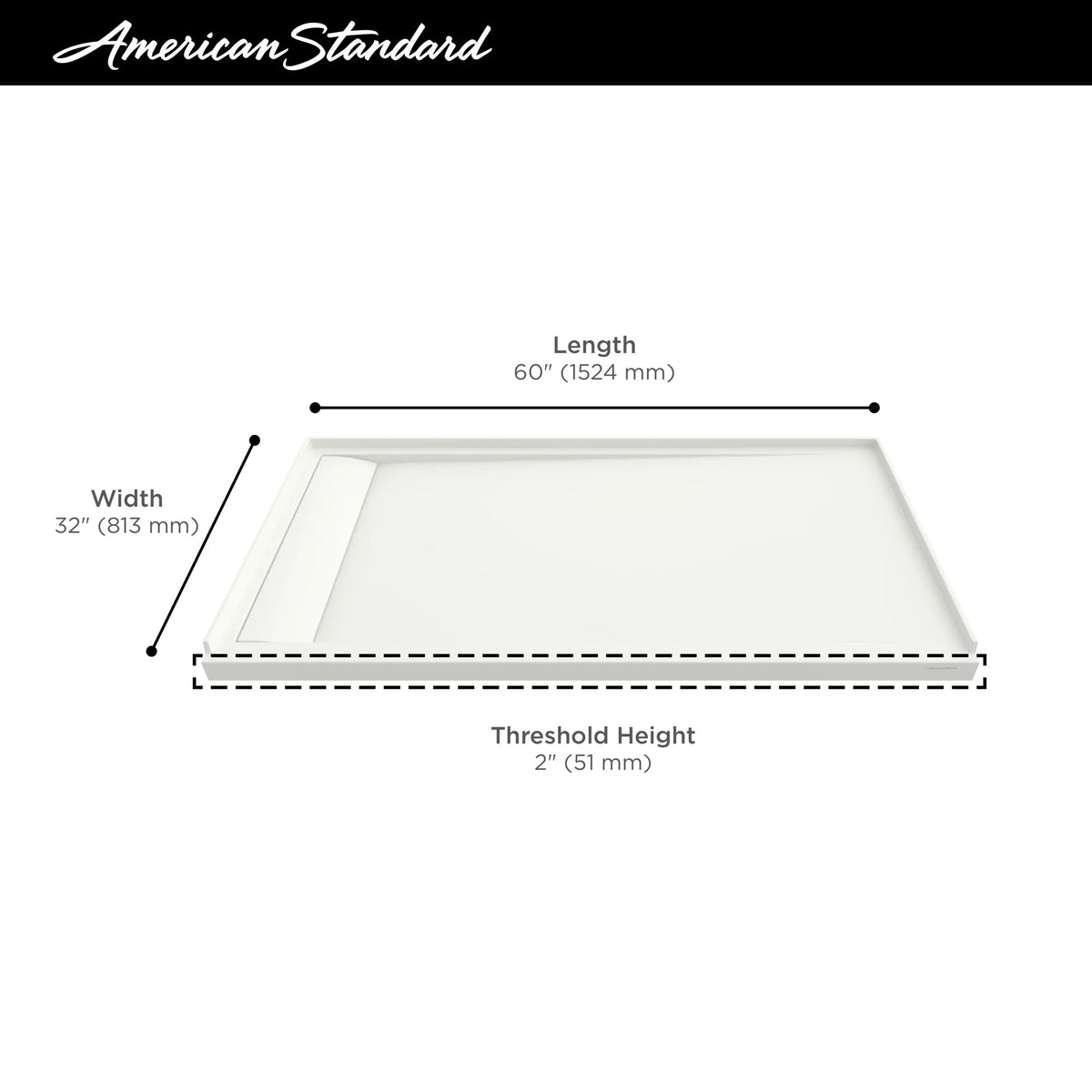American Standard Townsend 60 x 32-Inch Single Threshold Shower Base With Left-Hand Outlet