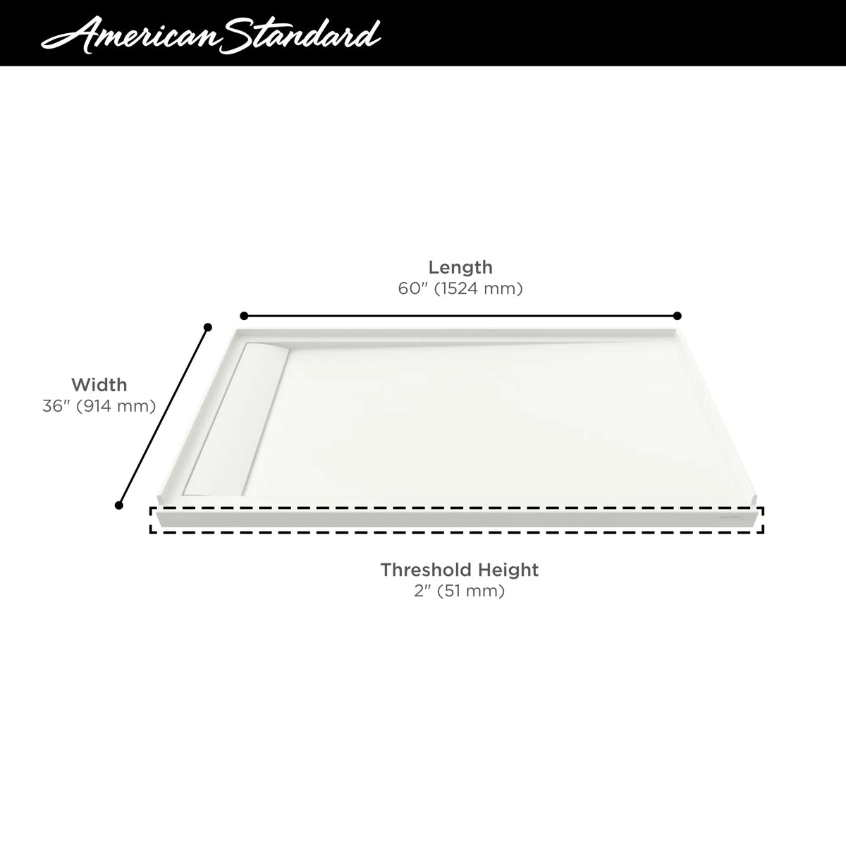American Standard Townsend 60 x 36-Inch Single Threshold Shower Base With Left-Hand Outlet