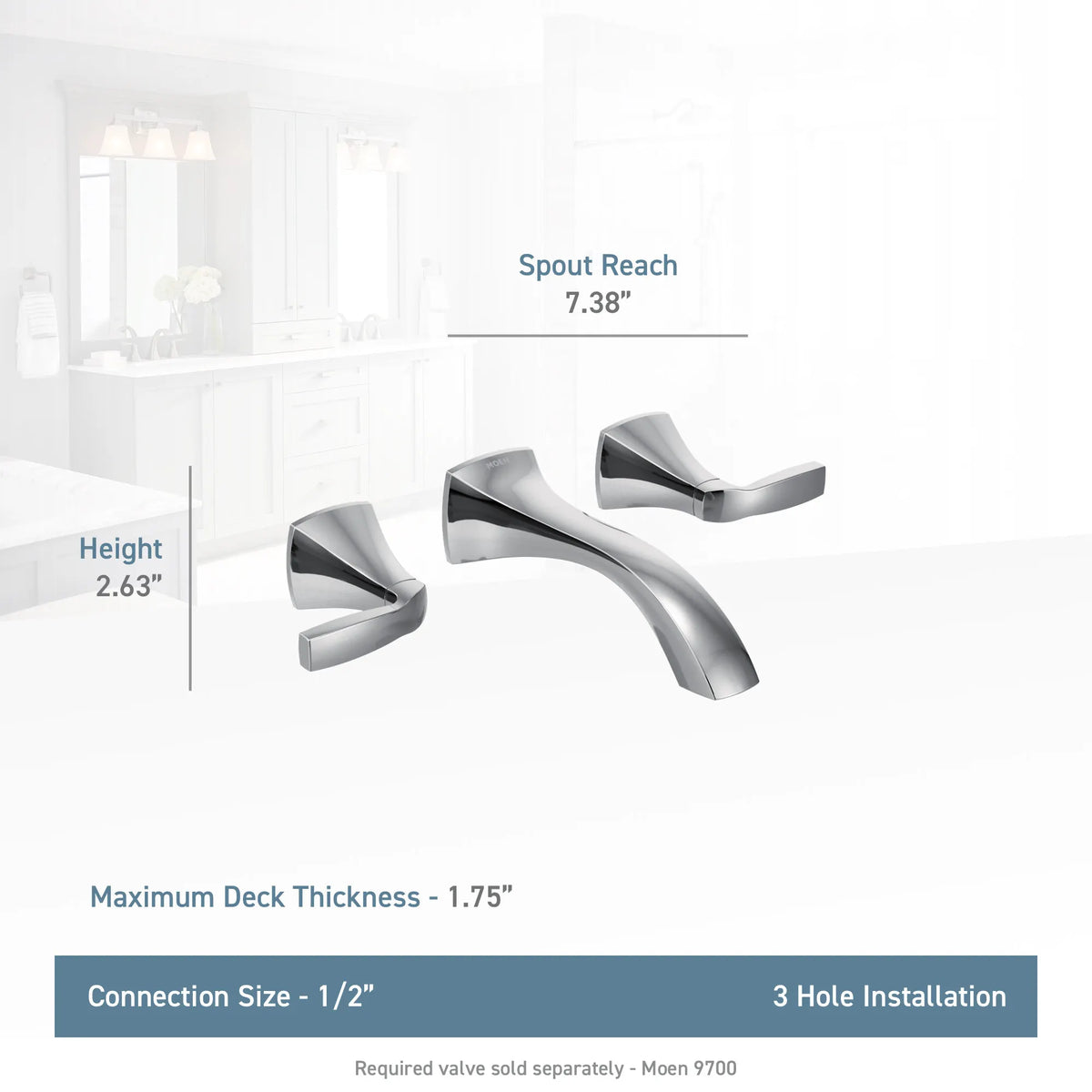 Moen Voss Two-Handle Wall Mount Bathroom Faucet T6906 in Brushed Gold (T6906BG) - view 2
