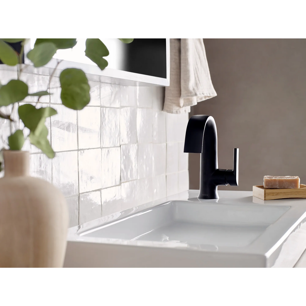 Moen Doux Single-Handle High-Arc Bathroom Faucet S6910 in Matte Black (S6910BL) - view 4