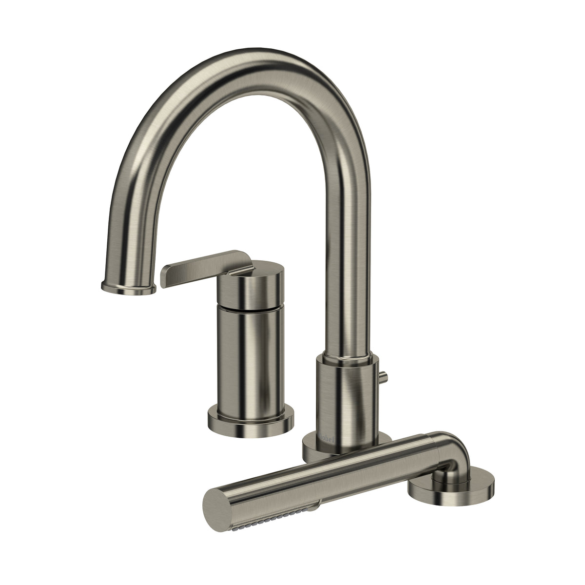 Riobel Authentica 3-Hole Pressure Balance Deck-Mount Tub Filler Trim with Hand Shower - Brushed Nickel (TAU16BN)