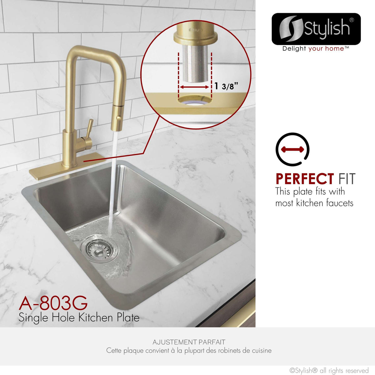 Stylish 10" Kitchen Deck Plate Brushed Gold Square Shape A-803G