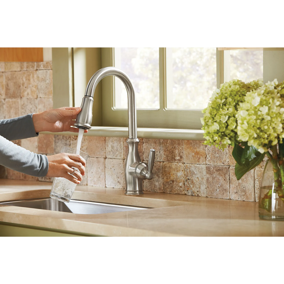 Moen Brantford Single-Handle High-Arc Pulldown Kitchen Faucet 7185 in Spot Resist Stainless (7185SRS) - view 2