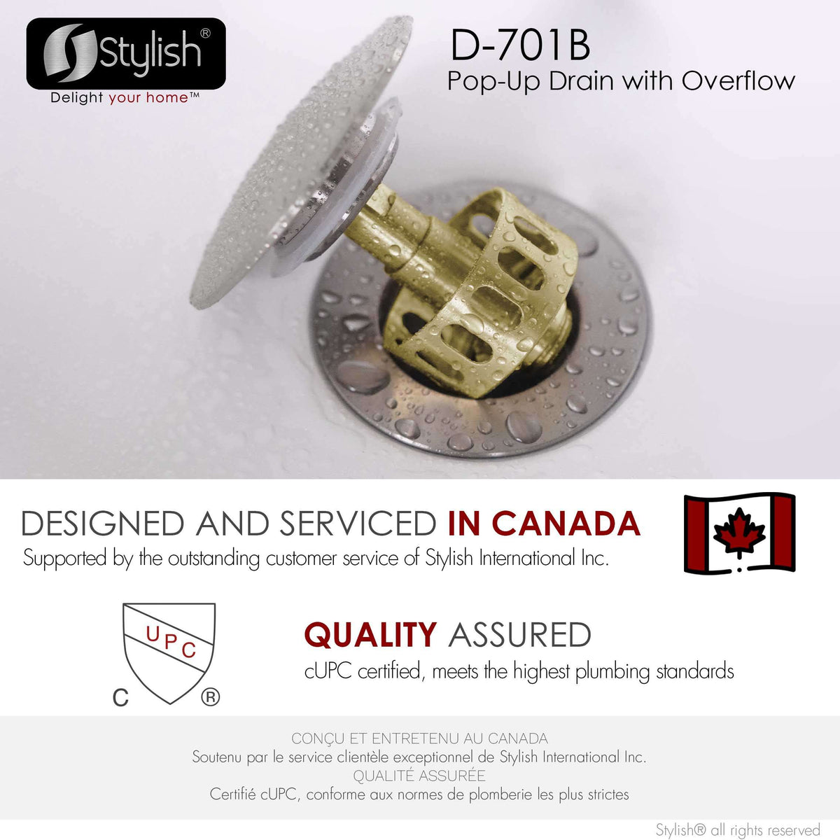 Stylish Pop-Up Bathroom Sink Drains Set with Overflow Brushed Nickel D-701B2
