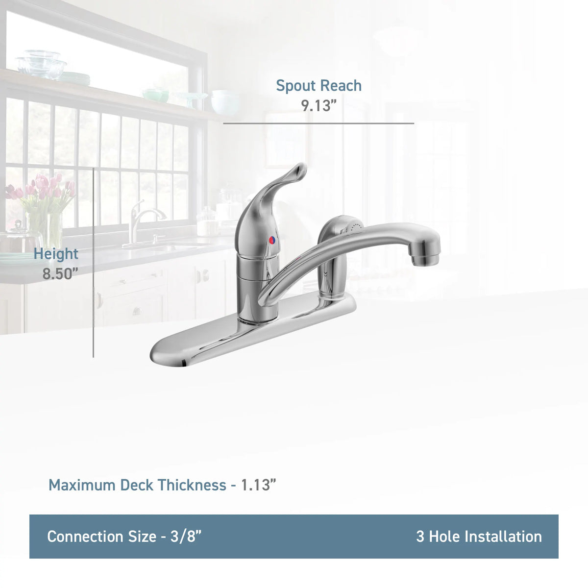 Moen Chateau Single-Handle Low-Arc Kitchen Faucet 7434 in Chrome (7434) - view 3