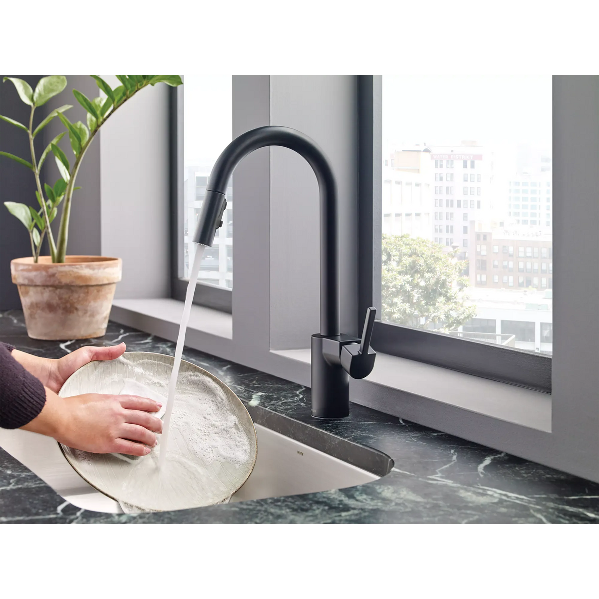 Moen Align Single-Handle High-Arc Pulldown Kitchen Faucet 7565 in Matte Black (7565BL) - view 3