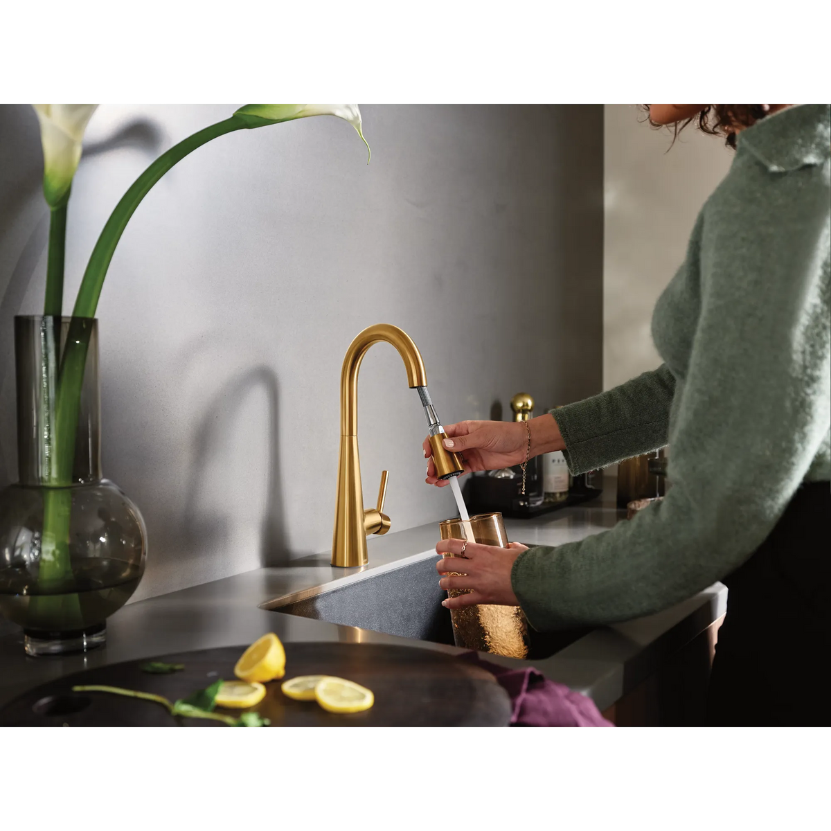 Moen Sleek Single-Handle Pulldown Bar Faucet 7664 in Brushed Gold (7664BG) - view 8
