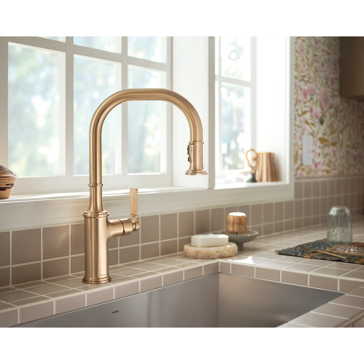 Moen Smyth Single-Handle High-Arc Pulldown Kitchen Faucet 7770 in Bronzed Gold (7770BZG) - view 7
