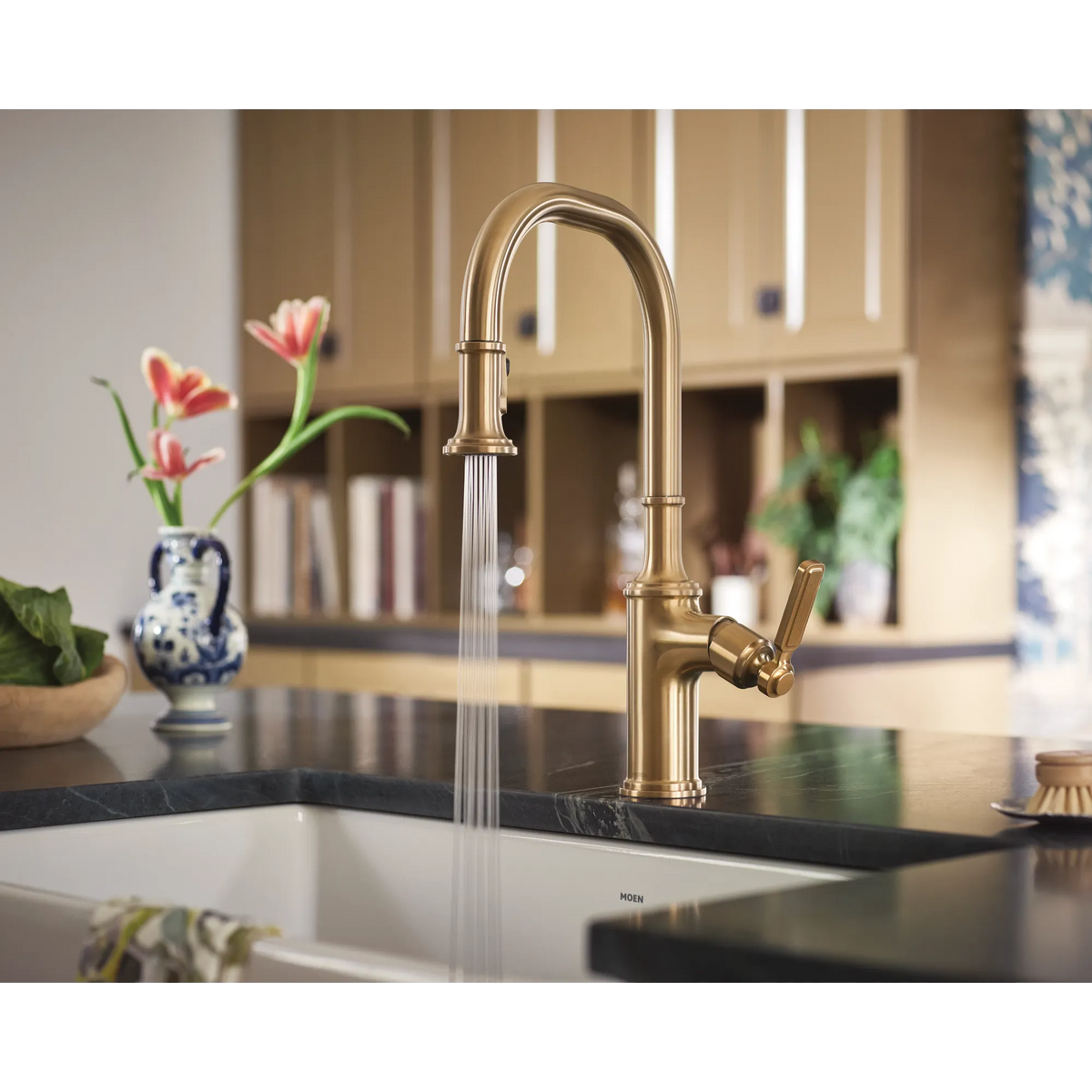 Moen Smyth Single-Handle High-Arc Pulldown Kitchen Faucet 7770 in Bronzed Gold (7770BZG) - view 2