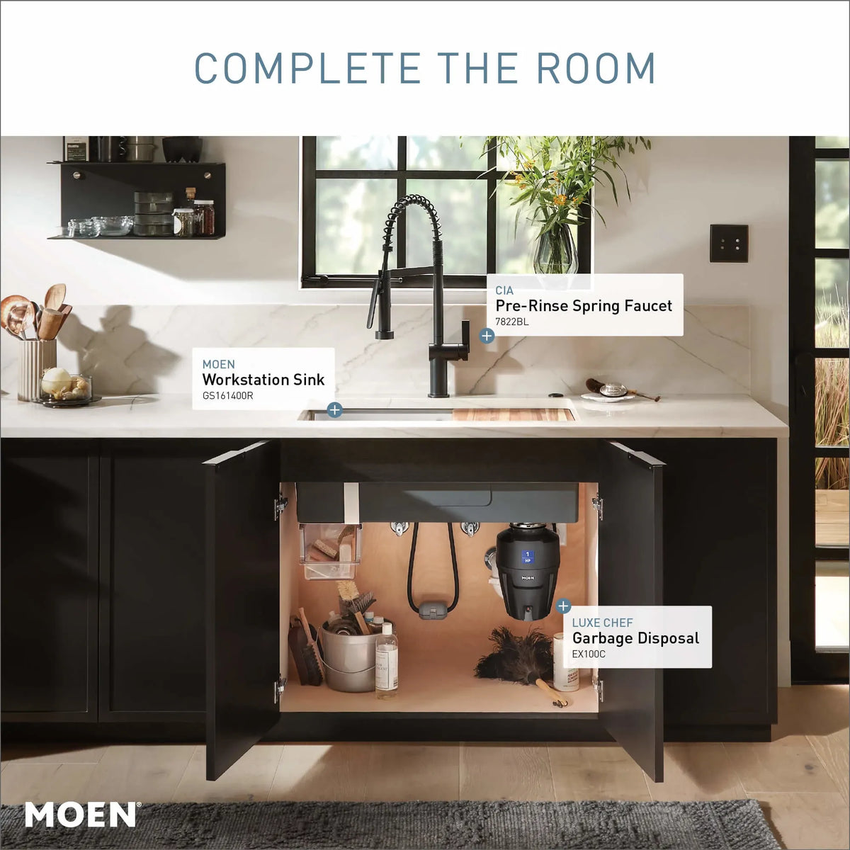 Moen Cia Single-Handle High-Arc Pulldown Spring Kitchen Faucet 7822 in Matte Black (7822BL) - view 12