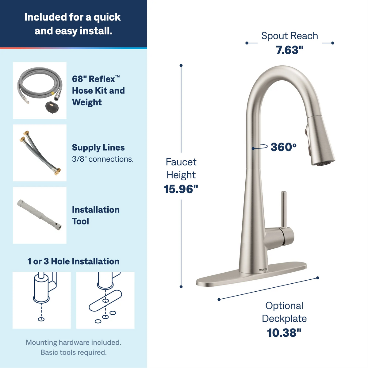 Moen Sleek Single-Handle High-Arc Pulldown Kitchen Faucet 7864 in Spot Resist Stainless (7864SRS) - view 3