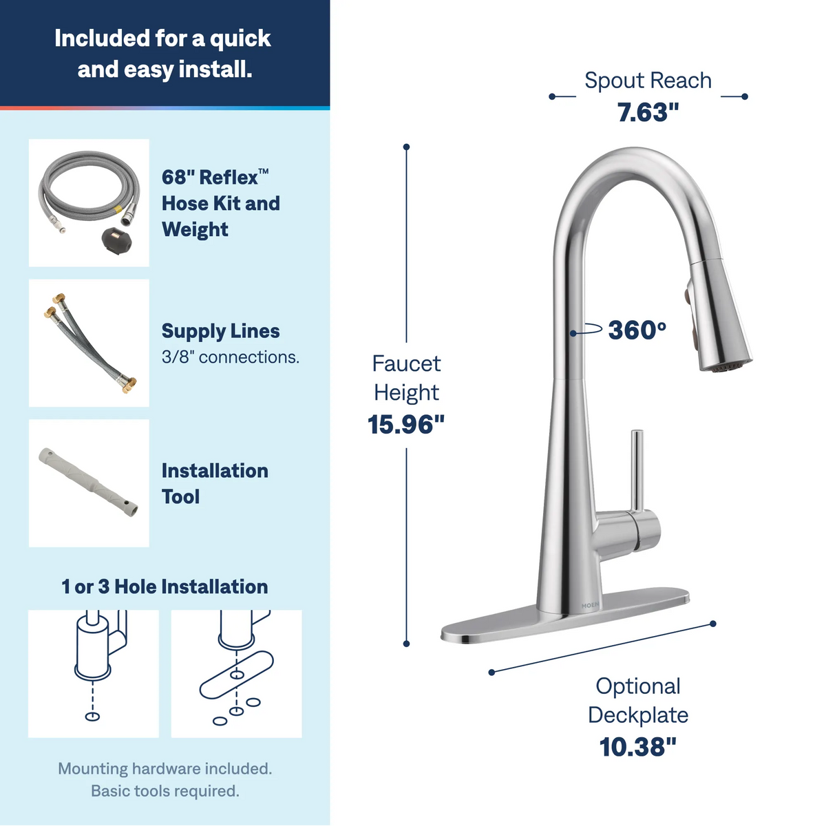 Moen Sleek Single-Handle High-Arc Pulldown Kitchen Faucet 7864 in Chrome (7864) - view 6