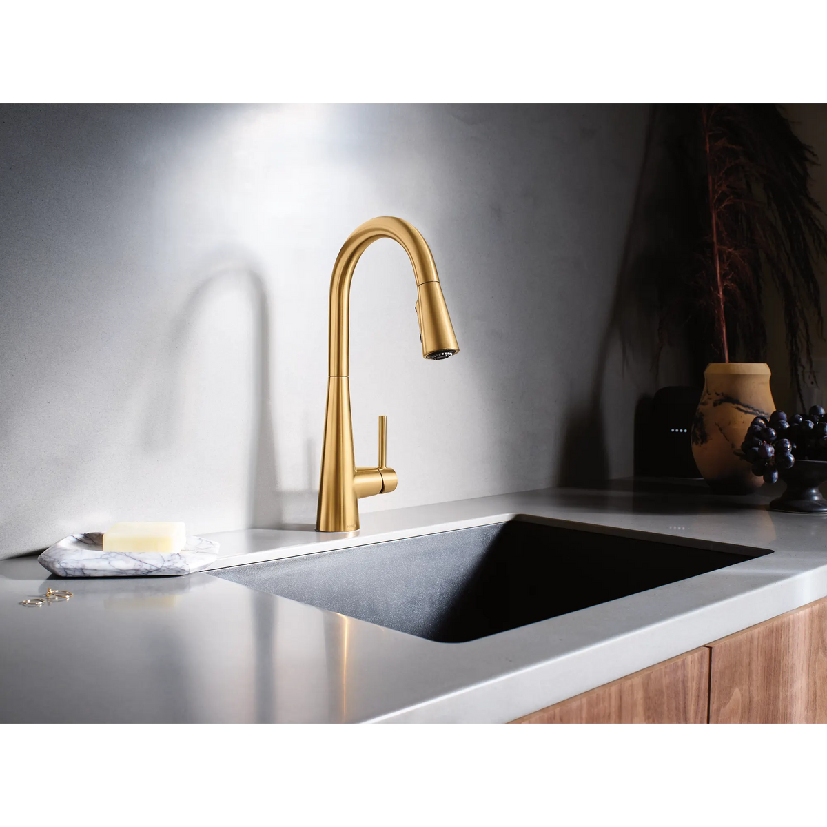 Moen Sleek Single-Handle High-Arc Pulldown Kitchen Faucet 7864 in Brushed Gold (7864BG) - view 3