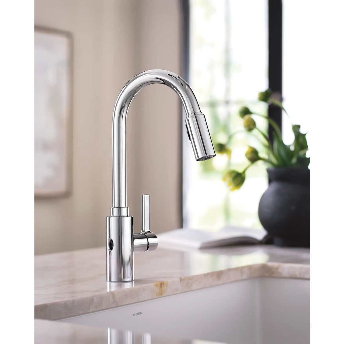 Moen Genta LX MotionSense Wave Single-Sensor Single-Handle High-Arc Pulldown Kitchen Faucet 7882EW in Chrome (7882EWC) - view 6