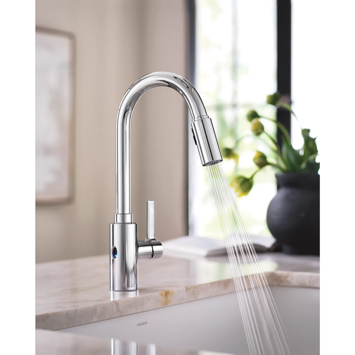Moen Genta LX MotionSense Wave Single-Sensor Single-Handle High-Arc Pulldown Kitchen Faucet 7882EW in Chrome (7882EWC) - view 5