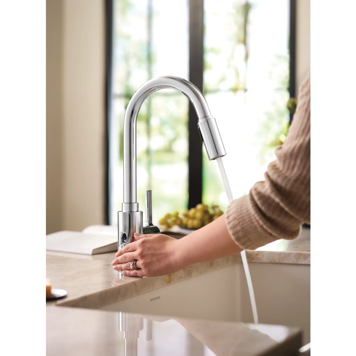 Moen Genta LX MotionSense Wave Single-Sensor Single-Handle High-Arc Pulldown Kitchen Faucet 7882EW in Chrome (7882EWC) - view 9