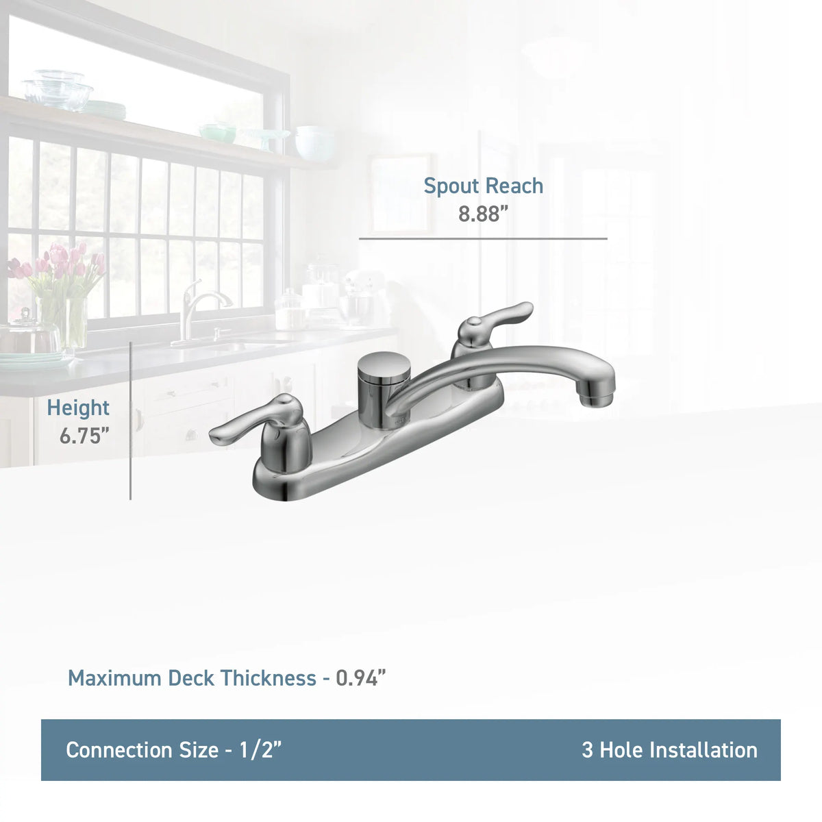Moen Chateau Two-Handle Low-Arc Kitchen Faucet 7906 in Chrome (7906) - view 2