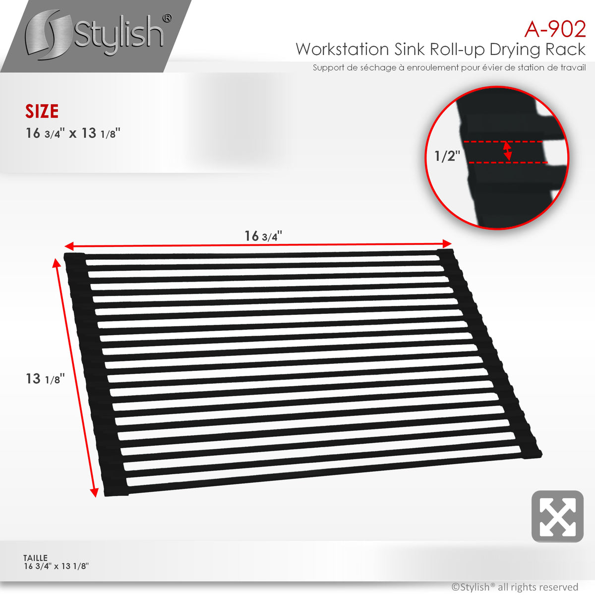 Stylish Multipurpose Over Sink Roll-Up Dish Drying Rack Black A-902BK