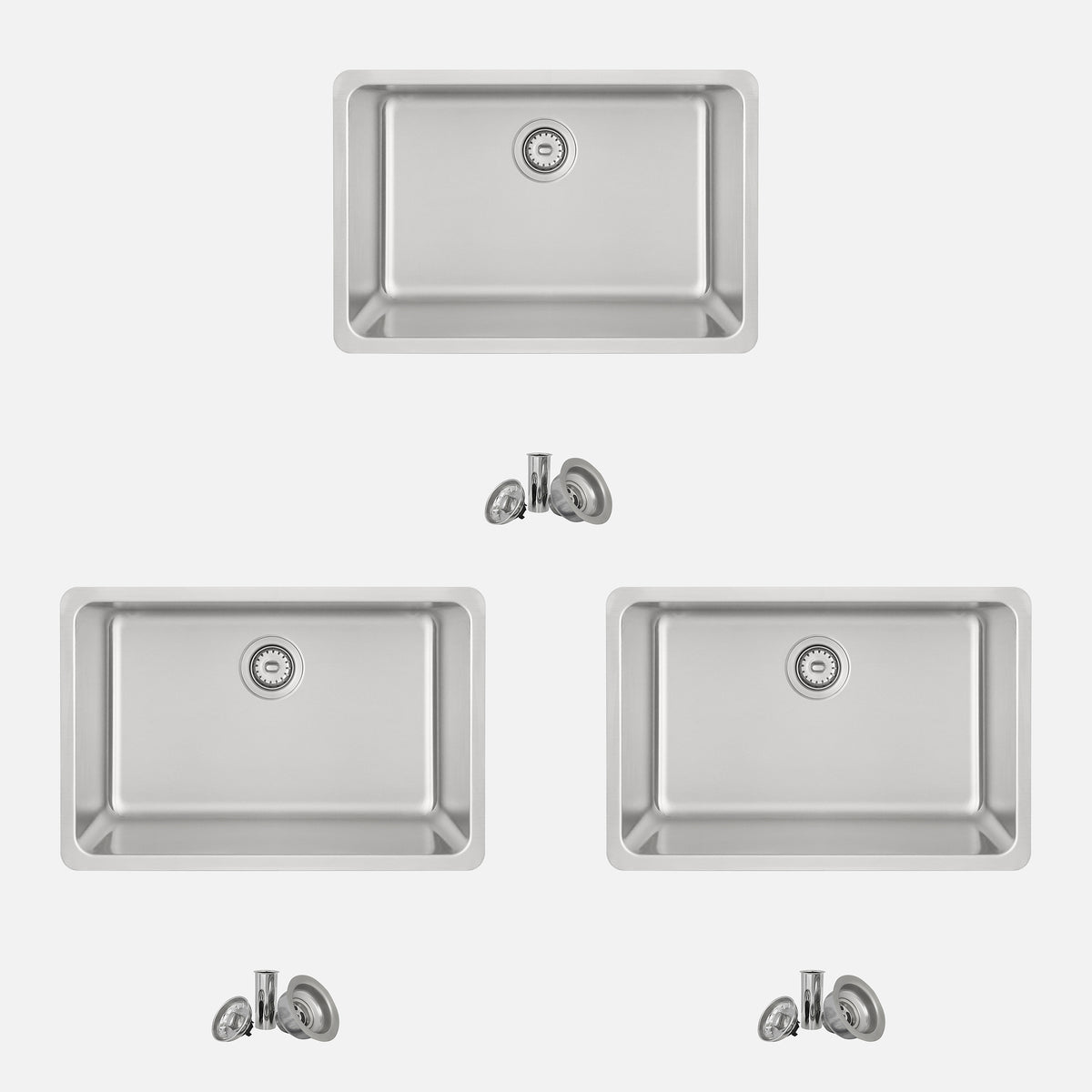 Stylish Olite 27" Dual Mount Single Bowl Kitchen Sink 18 Gauge Stainless Steel with Standard Strainer Set of Three S-406T-3