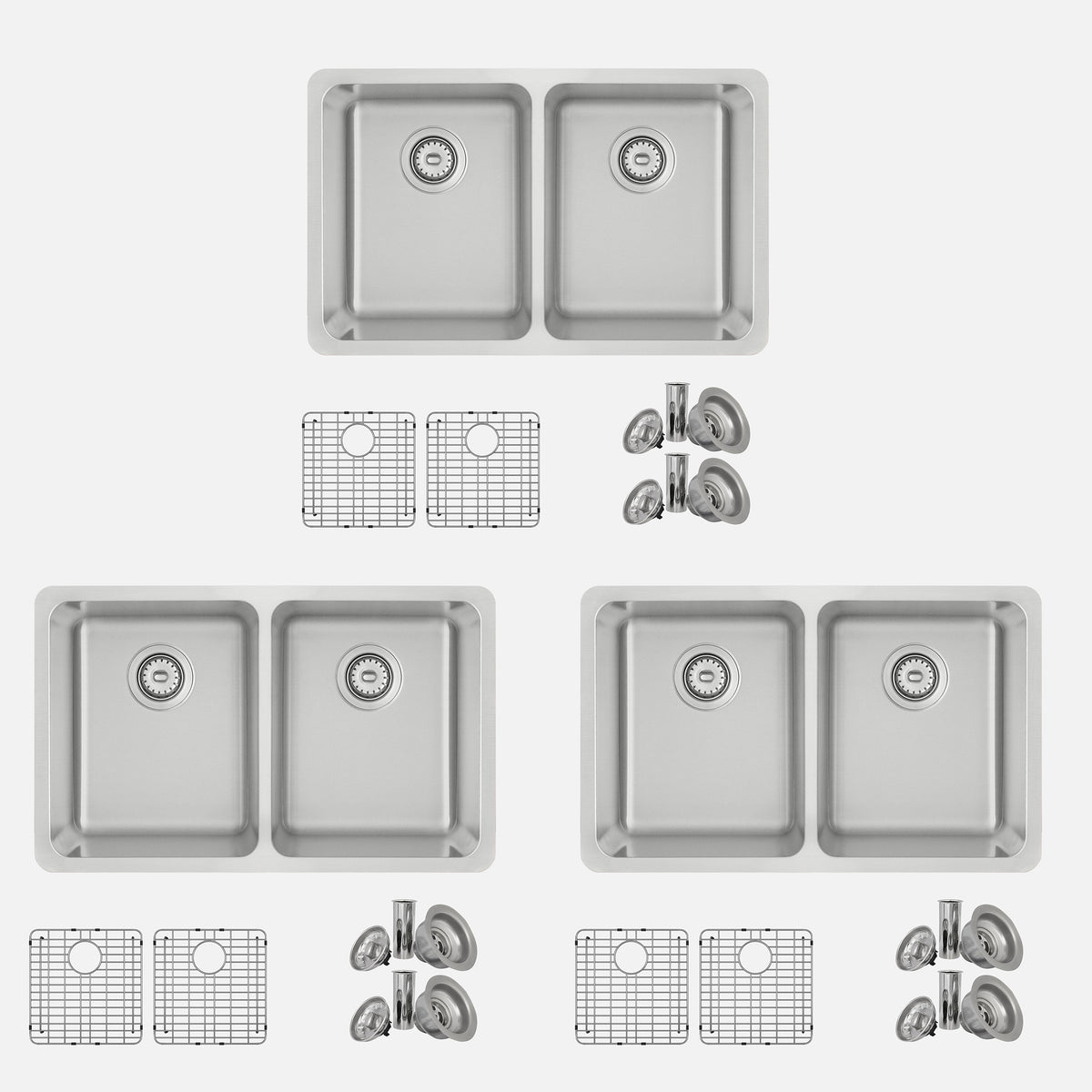 Stylish Avila 29" Dual Mount Double Bowl Kitchen Sink 18 Gauge Stainless Steel with Grids and Standard Strainers Set of Three S-414TG-3