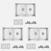 Stylish Sevilla 28" Undermount Double Bowl Kitchen Sink 18 Gauge Stainless Steel with Grids and Standard Strainers Set of Three S-403G-3