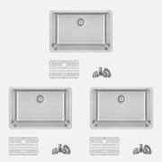 Stylish Olite 27" Dual Mount Single Bowl Kitchen Sink 18 Gauge Stainless Steel with Grid and Standard Strainer Set of Three S-406TG-3
