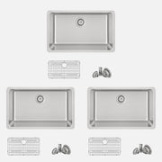 Stylish Malaga 30" Dual Mount Single Bowl Kitchen Sink 18 Gauge Stainless Steel with Grid Standard Strainer Set of Three S-411TG-3