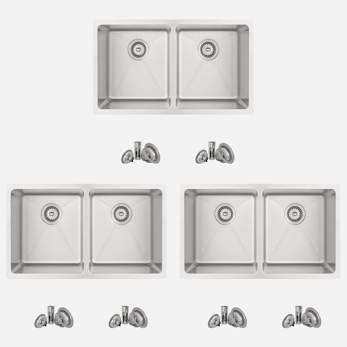 Stylish Toledo 31" Dual Mount Double Bowl Kitchen Sink 16 Gauge Stainless Steel with Standard Strainers Set of Three S-401-3