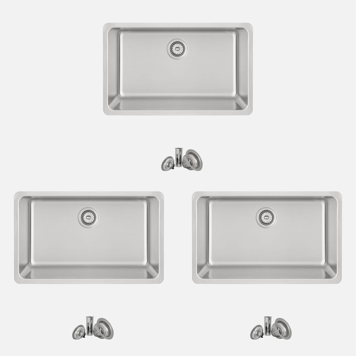 Stylish Malaga 30" Dual Mount Single Bowl Kitchen Sink 18 Gauge Stainless Steel with Standard Strainers Set of Three S-411T-3