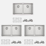Stylish Toledo 31" Dual Mount Double Bowl Kitchen Sink 16 Gauge Stainless Steel with Grids and Standard Strainers Set of Three S-401G-3