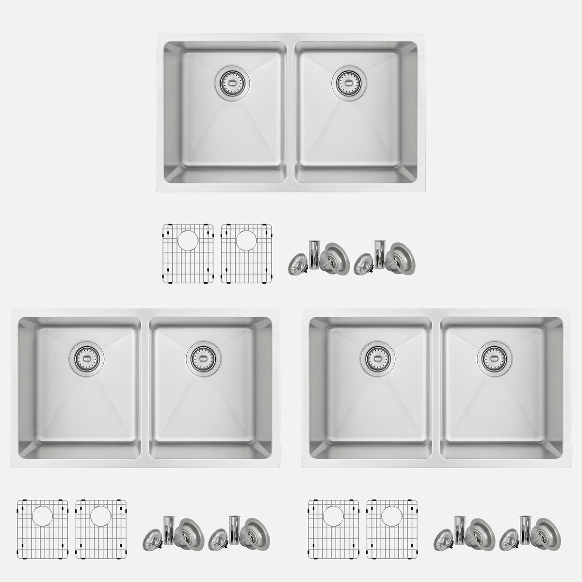 Stylish Toledo 31" Dual Mount Double Bowl Kitchen Sink 16 Gauge Stainless Steel with Grids and Standard Strainers Set of Three S-401G-3