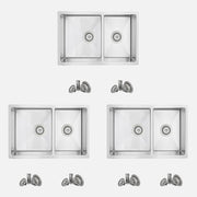 Stylish Sevilla 28" Undermount Double Bowl Kitchen Sink 18 Gauge Stainless Steel with Standard Strainers Set of Three S-403-3