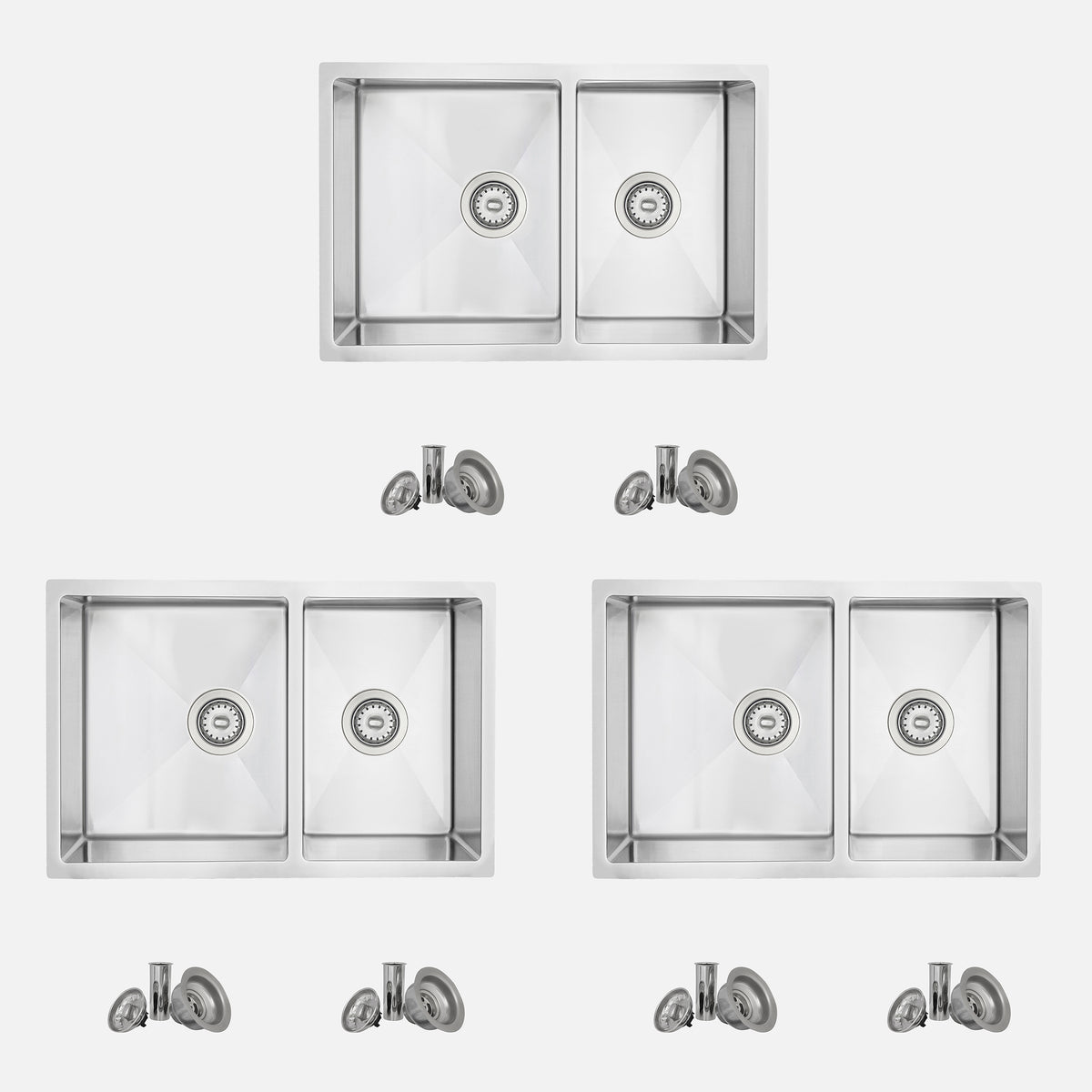 Stylish Sevilla 28" Undermount Double Bowl Kitchen Sink 18 Gauge Stainless Steel with Standard Strainers Set of Three S-403-3