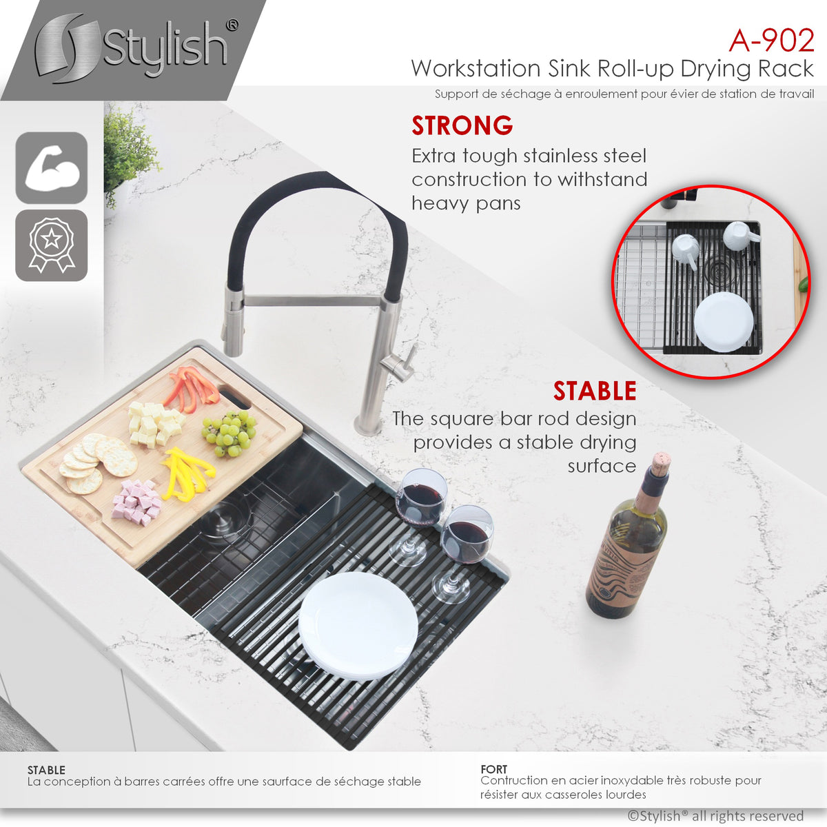 Stylish Multipurpose Over Sink Roll-Up Dish Drying Rack Black A-902BK