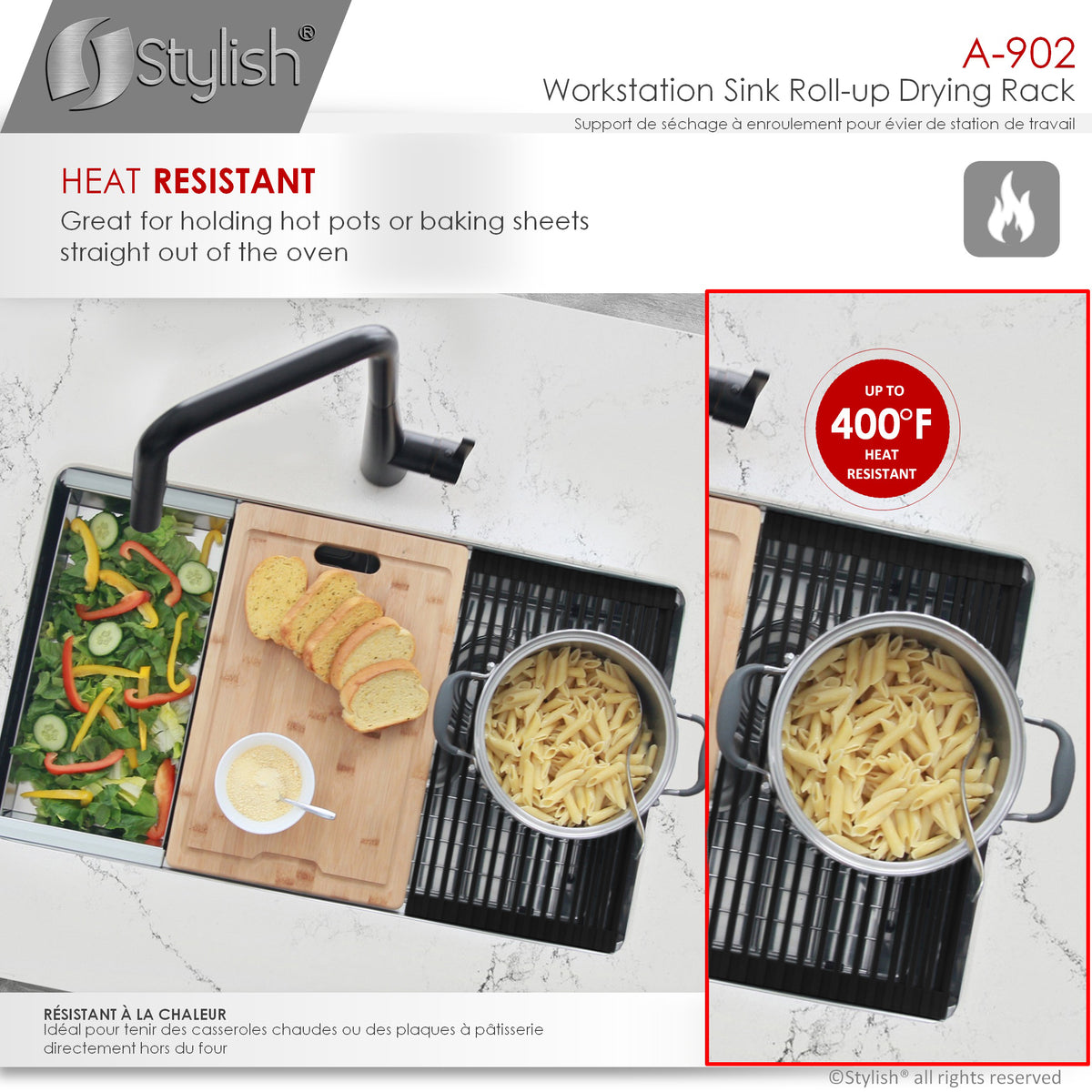 Stylish Multipurpose Over Sink Roll-Up Dish Drying Rack Black A-902BK