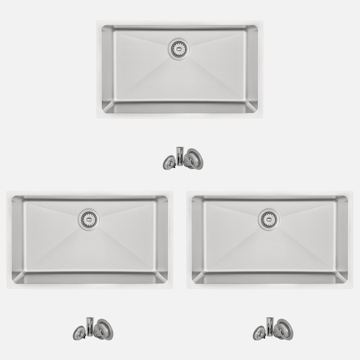 Stylish Valencia 31" Dual Mount Single Bowl Kitchen Sink 16 Gauge Stainless Steel with Standard Strainer Set of Three S-402-3